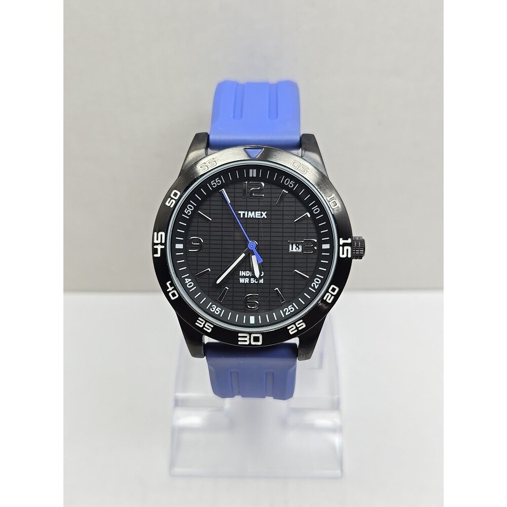 Timex T2N694 Fairlawn Avenue WR50M Date Watch Purple Strap New Battery - Read